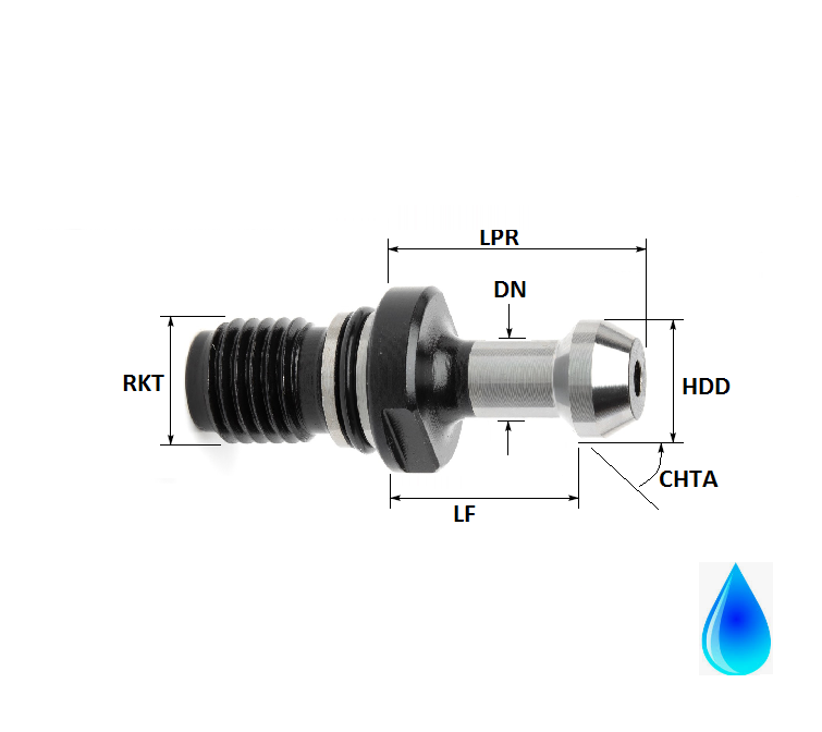 HAAS 40, 45Degree M16 Thread Hollow Through Coolant Pull Stud Sealed (with O-Ring)